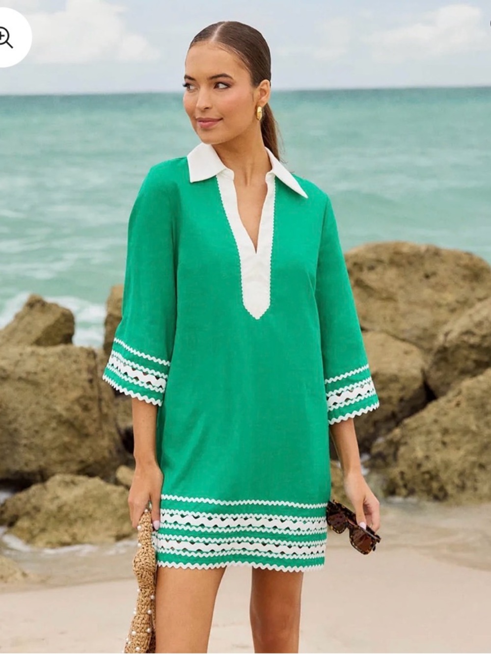English Factory Emerald Green Swim Cover-Up with White Trim